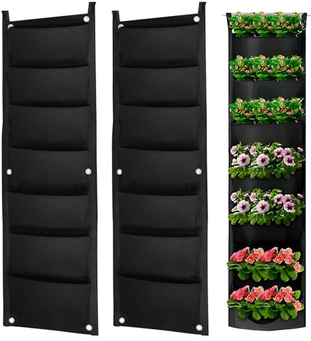 Set de 2 Bolsas de Cultivo Verticales para Plantas con 7 Bolsillos Colgantes – macetas Transpirables de Tela no Tejida para decoración de jardín, Patio y Pared – diseño Impermeable y fácil