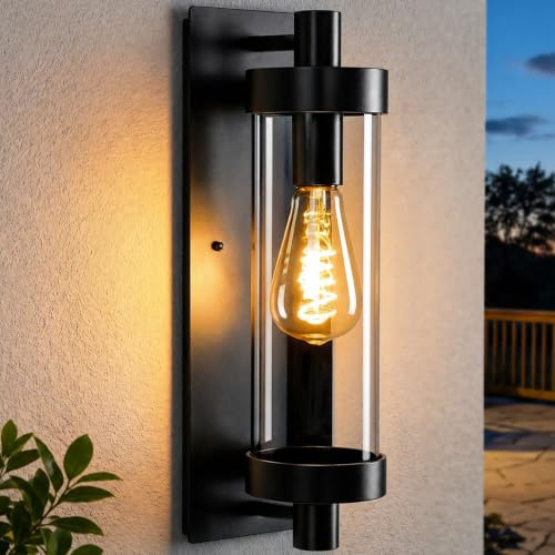 Glitzerlife LED Außenwandleuchten Wandlampe Aussen Wandleuchte Outdoor | E27 Aussenlampe Wandbeleuchtung Schwarz IP65 Vintage lampe Flur Wand Hauswand Terrasse Garten MAX.40W ohne Leuchtmittel