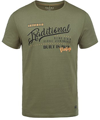 Blend BHDoppler Herren T-Shirt Kurzarm Shirt mit Print Rundhals-Ausschnitt 100% Baumwolle Regular fit, Größe:S, Farbe:Dusty Olive Green (77203)