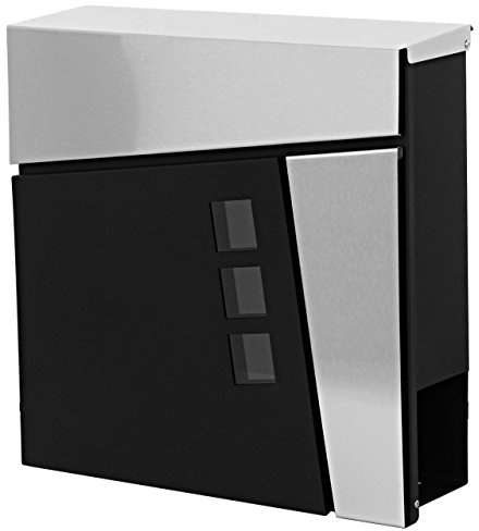 Mendler Briefkasten HWC-B29, pulverbeschichtet - schwarz/Edelstahl | Wandbriefkasten, Postkasten, Zeitungsfach