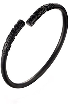 HIJONES Homme Acier Inoxydable Ancien Bouddhiste Ouvert Brassard Bracelet De Manchette Viril Noir Argent Or