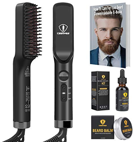 3 en 1 Brosse Lisseur a Barbe Hommes avec crème à barbe et huile à barbe, Pour Coiffer Une Cheveux Longue Et Courts