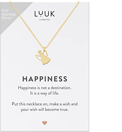 LUUK LIFESTYLE Halskette mit Schutz Engel, Kette und Anhänger aus 925er Sterlingsilber, modernes und minimalistisches Modeaccessoire, Schmuck für Weihnachten und Neujahr, Geschenkschmuck für sie, Gold