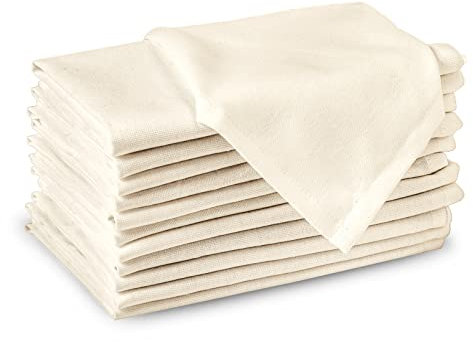 Encasa XO Baumwollstoffservietten | 12er-Set | Größe 43x43 cm | Natural Volltonfarbe | Waschmaschinenfest