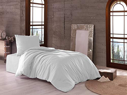 MB Warenhandel24 Bettwäsche 2 teilig luxuriöse Hotel Mako Satin Baumwolle Premium 1X 135x200 cm + 1X 80x80 cm Kissenbezug mit Reißverschluss Weiss YKK Reißverschluss