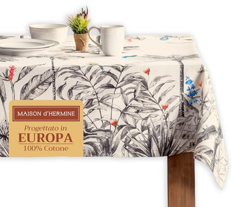 Maison d' Hermine Amazonia Nappe en 100% Coton pour Table de Cuisine Salle à Manger décoration de Table fête Mariage, fête mères Mariage, fête mères Thanksgiving Noël (Rectangle, 140cm x 180cm)
