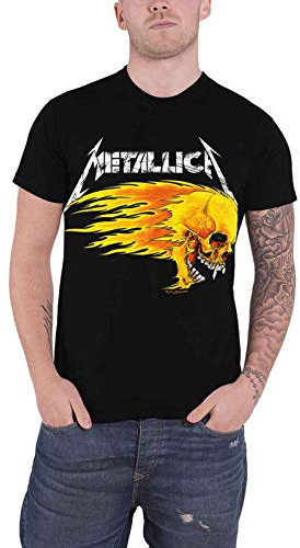 Metallica Flaming Skull Tour Tee Männer T-Shirt schwarz L 100% Baumwolle Band-Merch, Bands