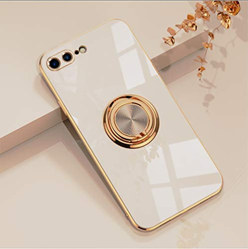 EYZUTAK Electroplated Magnetic Ring Holder Case, 360 Degree with Rotation Metal Finger Ring Holder Magnet Car Holder Soft Silicone Shockproof Cover for iPhone 7 Plus iPhone 8 Plus - Light Pink