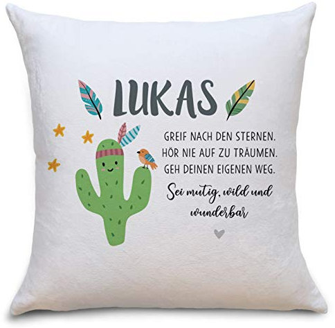 OWLBOOK Kaktus Boho Flauschiges Kissen mit Füllung Personalisiert mit Namen Geschenke Geschenkideen für die Familie zum Geburtstag Geburt Junge Mädchen
