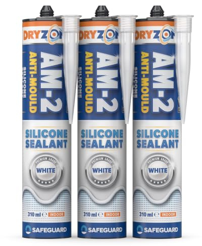 Dryzone Silicone Sigillante Antimuffa Bianco (3 x 310ml) - Per Ambienti Interni Umidi, Asciugatura Rapida, Adesione Forte, Lunga Durata Contro la Muffa
