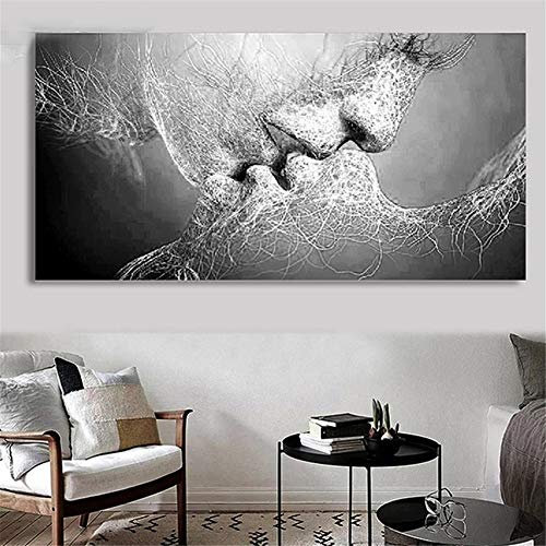 5D DIY Diamant Peinture Adults enfant Kits Full drill Square/Round grande taille Diamond Painting Point De Croix diamant art pour Home Salon Décoration Couple Noir Et Blanc S'Embrassant 40x80cm