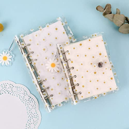 Nettes kleines Gänseblümchen Notizbuch A6 Transparent 6 Ringe Ordner Dateiordner Lose Blatt Ringbuch Kawaii Schule BürobedarfDauerhaft Nützlich und praktisch Nettes Design Praktisches Design und l