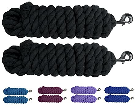 Majestic Ally 2 Stück Solide Baumwolle Führstrick für Pferde & Vieh - 3 Fuß lang und 5/8 Zoll (16 mm) dick - Austauschbare Heavy Duty Satin Bolt Snap - Handmade - Soft Broken in Feel (Schwarz)