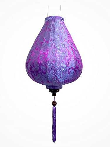 Lampion Asiatische Seide Lila G - Durchmesser Ø 29 cm - Hoi An Laterne aus Stoff, Bambus und Holz - Vietnamesisches Kunsthandwerk und Asiatische Dekoration (Ref. G20-M)