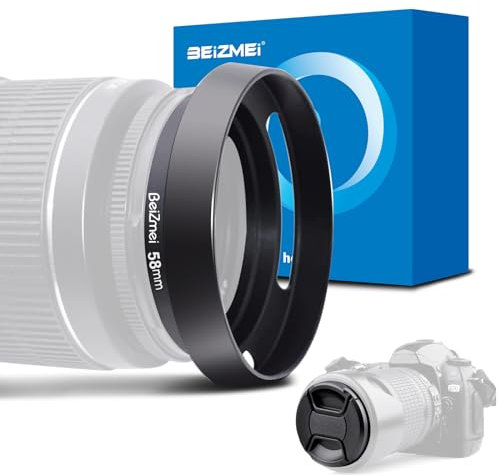 Paraluce da 58mm,Paraluce universale per fotocamera in metallo da 58mm Compatibile con tutte le marche del filtro da 58mm Ø obiettivi+Copriobiettivo da 58mm