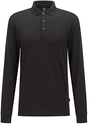 BOSS Herren Pado 30 Longsleeve-Poloshirt aus Interlock-Baumwolle mit Logo Schwarz001 S