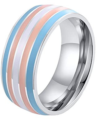 HIJONES Edelstahl LGBTQ Pride Rainbow Ring für Herren und Damen Transgender Love 8mm Statement Band Größe 57