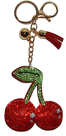 Popfizzy Porte-clés Bling pour femme, strass et breloques mignonnes pour sacs à main, cerise, Compact
