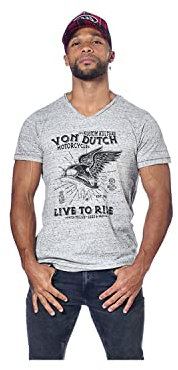 Tee Shirt Homme Coton, T-Shirt Homme Manche Courte & Col V, Gris, Noir, Taille L
