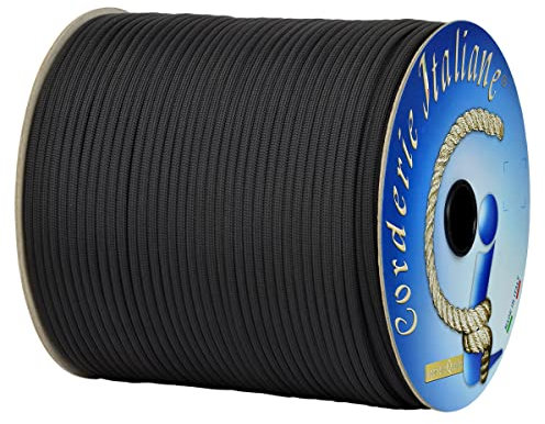 Paracord 550 Type III Basic, nero 4 mm - 50 mt, anima 7 fili, 100% Made in Italy 006078890 Corderie Italiane