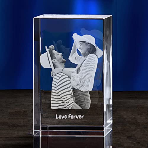 Marco de fotos de cristal 3D personalizado grabado con láser en 3D, conmemorativo, aniversario de boda, Navidad, día del padre, día de la madre, novia, regalos de cumpleaños (retrato mediano)