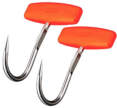 Grekywin Ganci per carne con manico a gancio arancione, strumento per macelleria in acciaio inossidabile per macelleria, gancio per disossare carne con manico a T, macelleria, ristorante (2 pezzi)