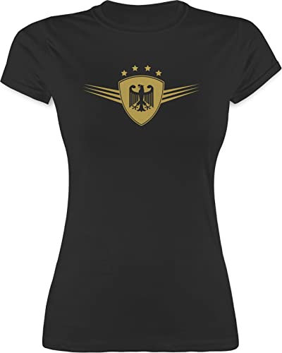 Shirt Damen - Fußball EM WM - Deutschland Gold - M - Schwarz - trainingsshirt fußballtrikot Europameisterschaft deutsche Tshirt Fanshirt wm-Shirts Fussball Deutscher Frau t-Shirt fußballtrikots