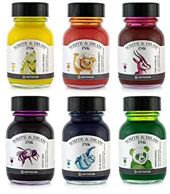 Octopus Write and Draw Ink Set CARNIVAL, wasserfeste Tinte zum Schreiben und Zeichnen, Kalligraphietinte, Zeichentusche für Füllhalter, 6x50 ml