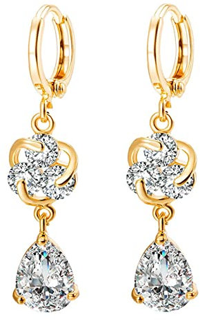 Ayoiow Modeschmuck Ohrhänger, Ohrringe Mädchen Kupfer mit Blume Und Tropfenform Zirkonia Ohrringe Gold Ohrschmuck Indisch