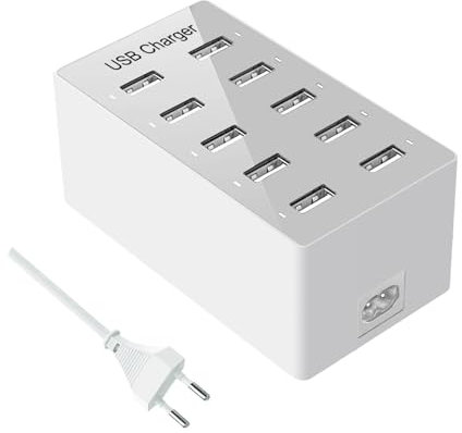Cargador USB múltiple,Estación de Carga USB de 10 Puertos Cargador USB de Pared Cargador USB de sobremesa, Puerto USB Inteligente para iPhone 12/13/14/Samsung S22/S23 Ultra/Z Flod/Z Flip/Xiaomi