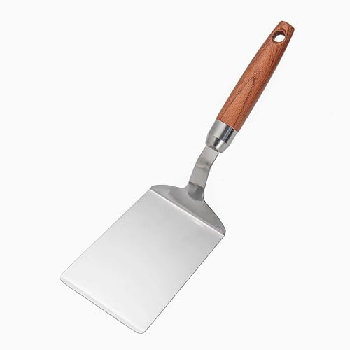 IMEEA Grillspachtel Edelstahl Grillwender Bratenwender mit Holzgriff Pizzaschaufel Pfannenwender Bratenwender für Fisch Pizzs Smash Burger Steaks(28.3cm)