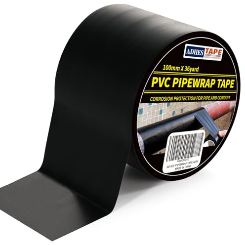 ADHES Isolierband, Dichtband klebeband rohrisolierung, PVC Rohr Schutzband, Wasserdichtes Korrosionsschutz Rohr SchutzhüLle WickelbäNder, Schwarz, 100MM X 33M