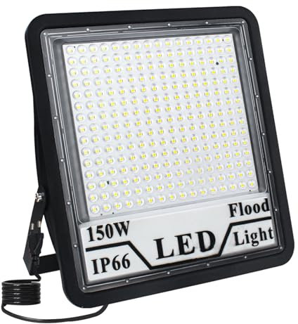 LED Strahler Flutlichter 150W Superhell Strahler Außen 6500K Flutlichtstrahler IP66 Wasserfest Außenstrahler für Sportplatz Rasenflächen