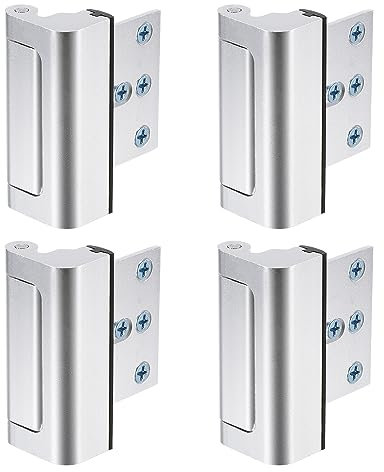 sourcing map 4 Set Home Security Door Lock, Door Reinforcement Lock 3 Inch Stop Withstand 800lbs, Front Door Kick in Security Protector for Inward Swinging Door Latch, Silver