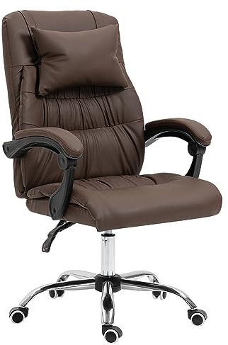Panana Office Chair with Padded Armrest Head Pillow Reclining Chair Swivel Gaming Racing Chair (Brown, without Footrest)