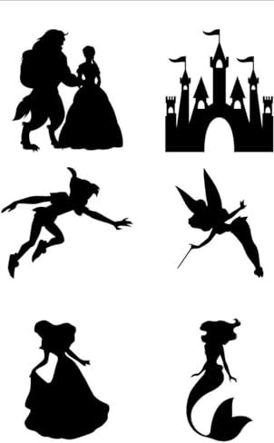 Beautiful Inspired Characters Silhouettes Wall Stickers Beauty and The Beast Tinkerbell Peter Pan Ariel Princess Bell Castle