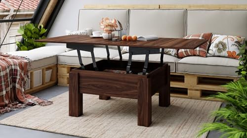 Design Couchtisch Tisch Oslo höhenverstellbar 49 / 76cm aufklappbar 80 / 160cm Esstisch, Farbe:Nussbaum