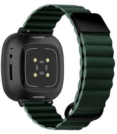 KUWAI Band für Fitbit Sense 2/Sense Lederarmband, Weich Silikon Leder Magnete Armband für Fitbit Sense 2/Sense Armbänder für Herren Damen Verstellbares Ersatzband mit Fitbit Sense 2/Sense (D)