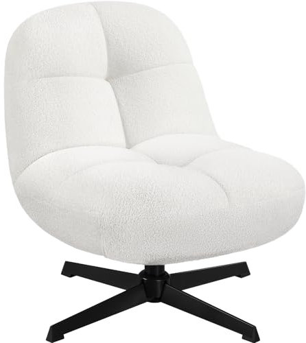 Yaheetech Chaise de Bureau sans Accoudoirs,Fauteuil de Bureau, Salon, avec Siège Extra-Large, sans roulettes, Fauteuil Pivotant en Tissu Bouclette, Rebondi Design Cocon Chaise pour Relax