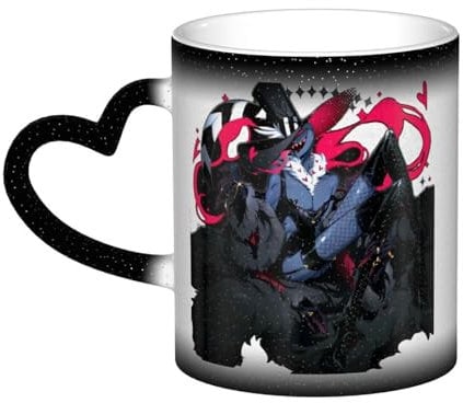 Hazbin Hotel Porzellan Kaffeetasse Alastor Digitaldruck hitzeempfindlich Farbe wechselnde Tassen 300ml Herz Griff Marke Becher (Type 4, Farbwechselnde Porzellanbecher(3.1 * 3.7in))