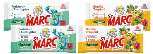 [Nouveau] Lot découverte St Marc lingettes nettoyantes désinfectantes antibactériennes : Fraîcheur d'Eucalyptus + Souffle Tropical, 168 lingettes équivalent à 336