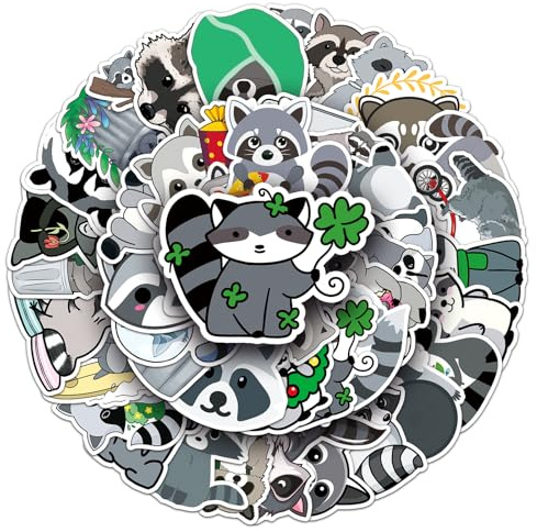 Bär Raccoon Aufkleber Sticker Set 50 Stück Tiere Wasserfeste Vinyl Decals Laptop Skateboard Koffer Helm Auto Fahrrad Handy Motorrad Fahrrad Scrapbook Mitgebsel Tagebuch Tassen