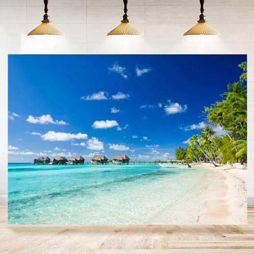 Tropischer Sommer Strandfotografie Hintergrund Hawaiian Party Banner Blauer Himmel Meer Hintergrund Poster für Outdoor-Fotorequisiten 440x300CM