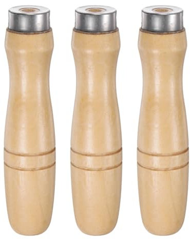 sourcing map 3pcs Wooden File Handle 4.72 Inch 6.8mm Round Hole Ergonomic Handles with Metal Collar for 10 Metal Files