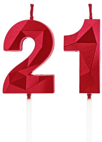 21th Birthday Candles, Red Number Candles Birthday Decoration, Happy Birthday Cake Toppers, for Birthday Parties Weddings Company Anniversaries (Red, 21)