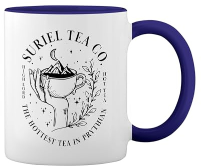 Suriel Tea Co Acotar Court Of Thorns And Roses Weiße Tasse Mug mit blauem Felgen und Griff