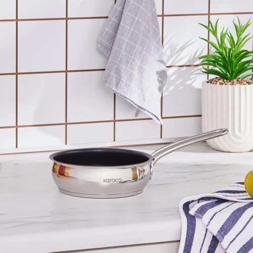 KARACA Emirgan Bratpfanne 16 cm, Edelstahl-Pfanne mit Antihaftbeschichtung, Pfanne Induktion, 0,96 L, Gleichmäßige Wärmeverteilung Edelstahlpfanne, Silber