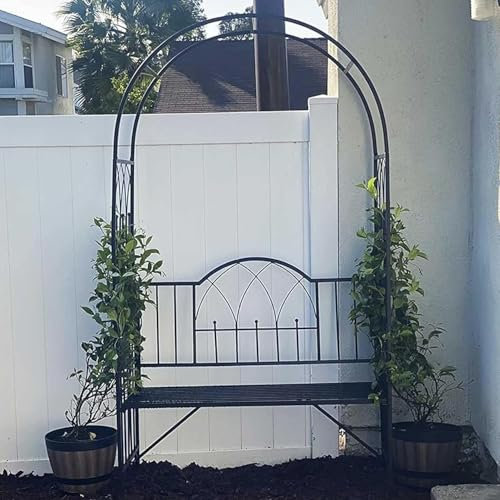 Rosenbogen Verzinkt Gartenbogen Metall Stabil Torbogen mit Bank, Rankbogen Für Kletterpflanzen Freistehend Pflanzen Rankhilfe Rankgitter Rosengestell 210x114x52cm