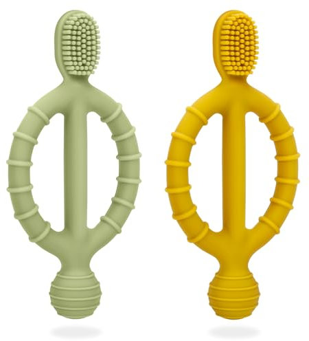 CLDY Juguete mordedor para bebé, juguete masticable para bebé, 2 unidades cepillo de dientes infantil, ayuda para la dentición, mordedor de silicona sin BPA, para estimular y masajear las encías