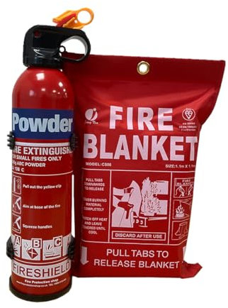Small Home Fire Safety Pack, Small 600g Aerosol Dry Powder Fire Extinguisher & 1m x 1m Soft Case Fire Blanket (600g Fire Extinguisher)